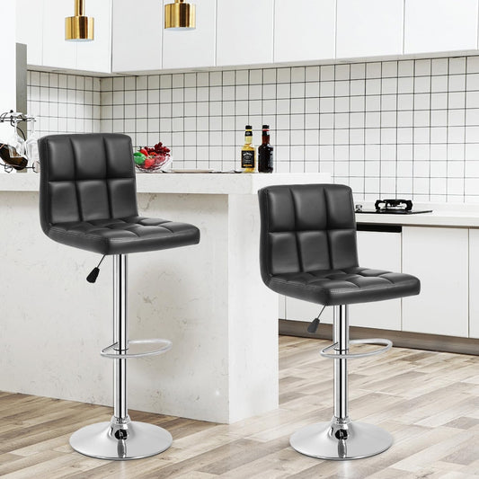 Counter Height Swivel Bar Stools PU Leather Padded with Back,Set of 2 Height Adjustable Counter Stool Barstools Dining Chair,Black-1