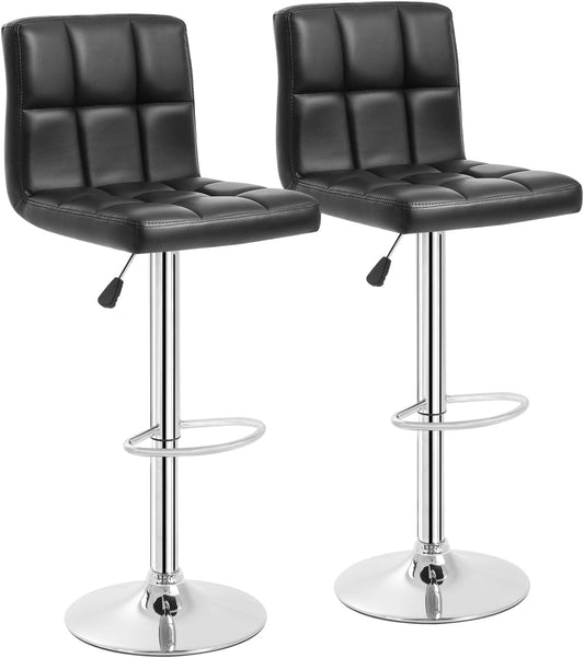 Counter Height Swivel Bar Stools PU Leather Padded with Back,Set of 2 Height Adjustable Counter Stool Barstools Dining Chair,Black-0