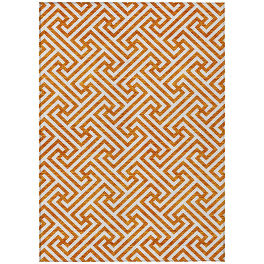 5' X 8' Orange And Ivory Geometric Washable Indoor Outdoor Area Rug-1