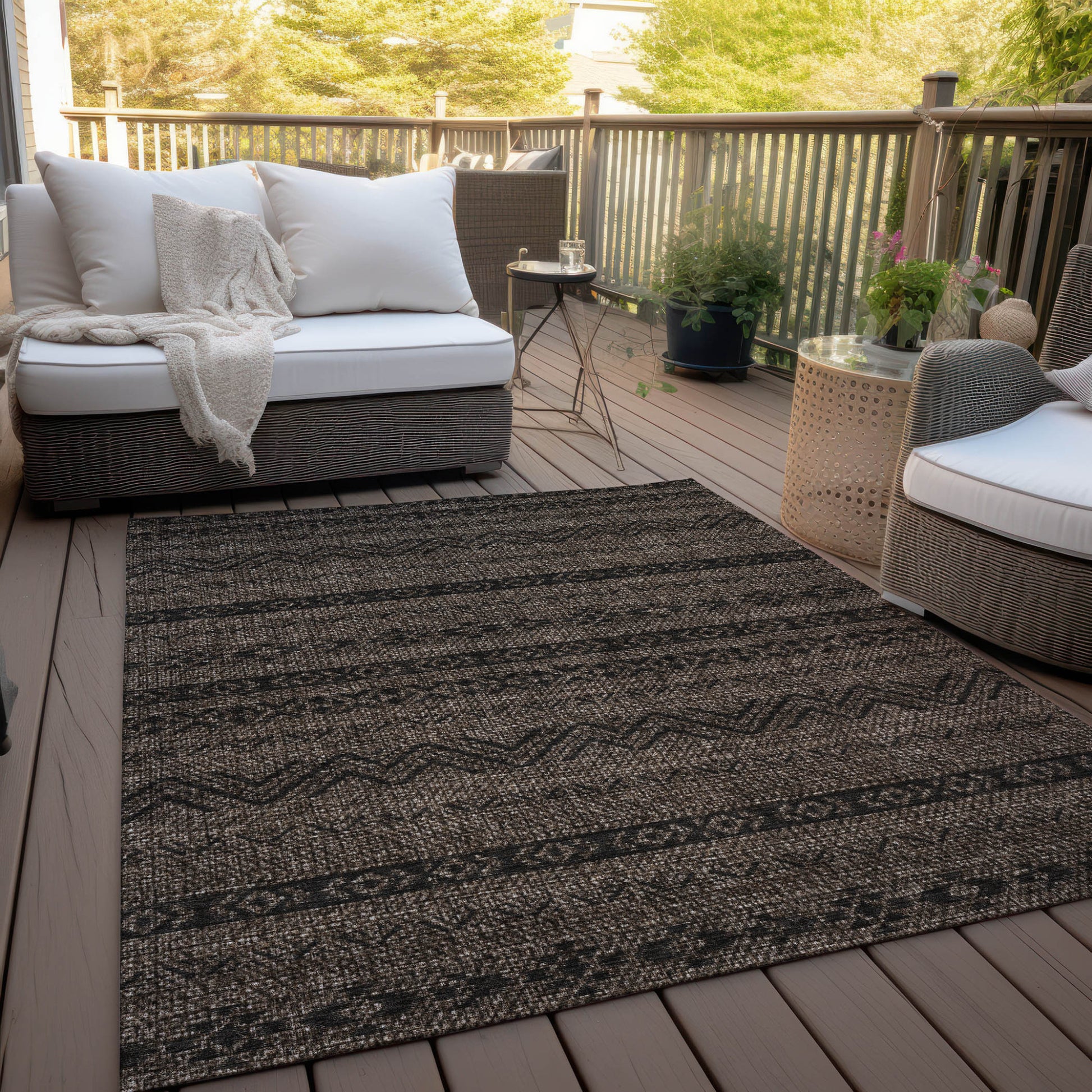 10' X 14' Chocolate And Brown Southwestern Washable Indoor Outdoor Area Rug-7