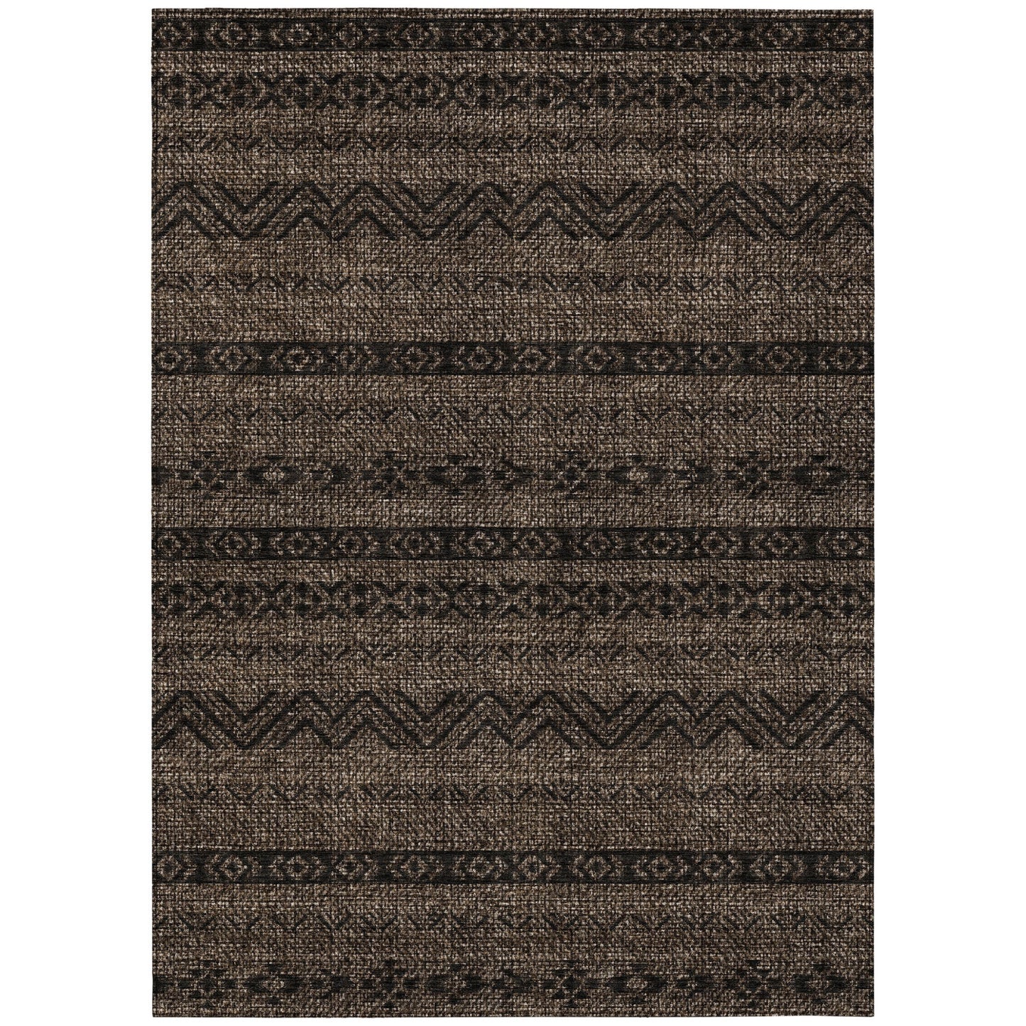 10' X 14' Chocolate And Brown Southwestern Washable Indoor Outdoor Area Rug-1