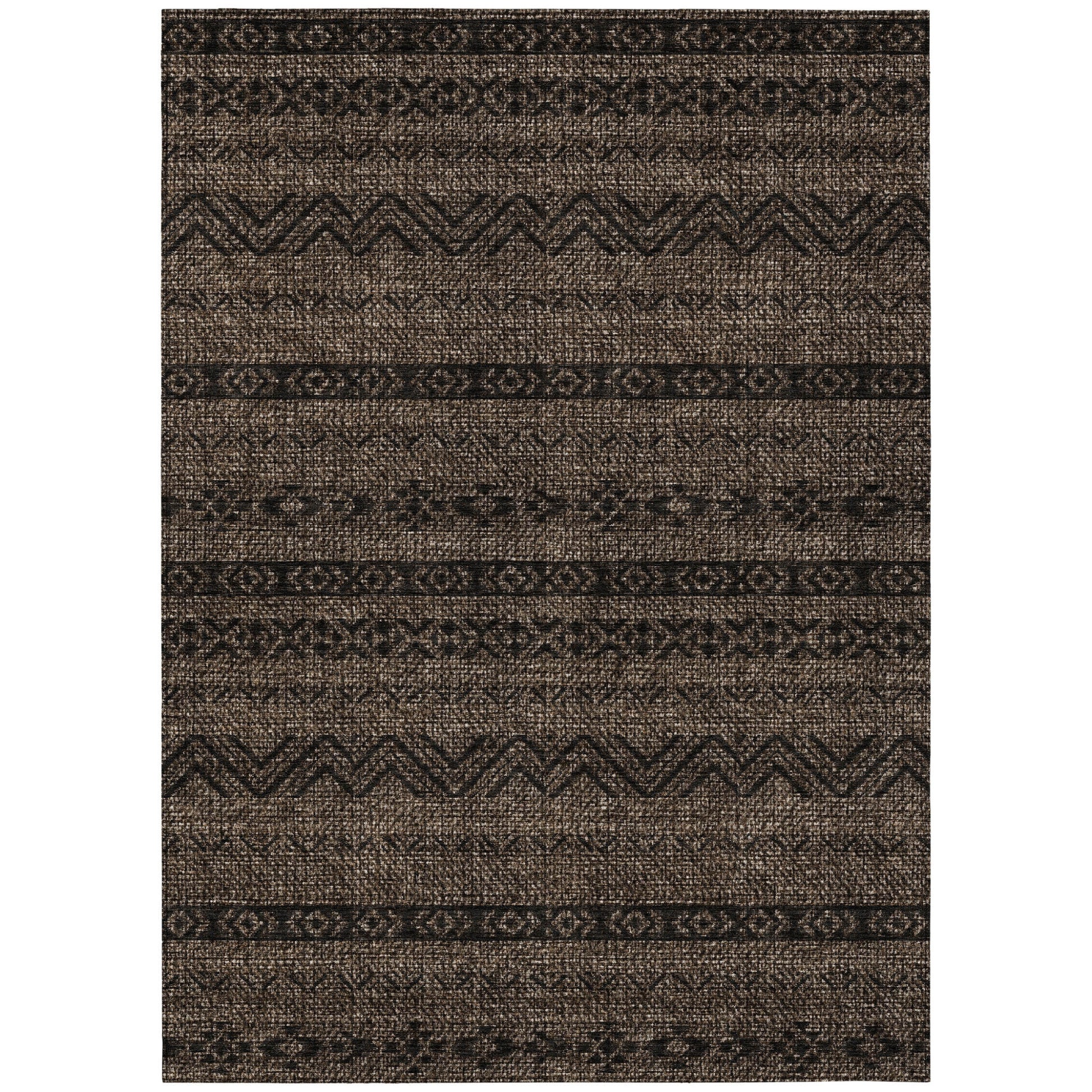 10' X 14' Chocolate And Brown Southwestern Washable Indoor Outdoor Area Rug-1