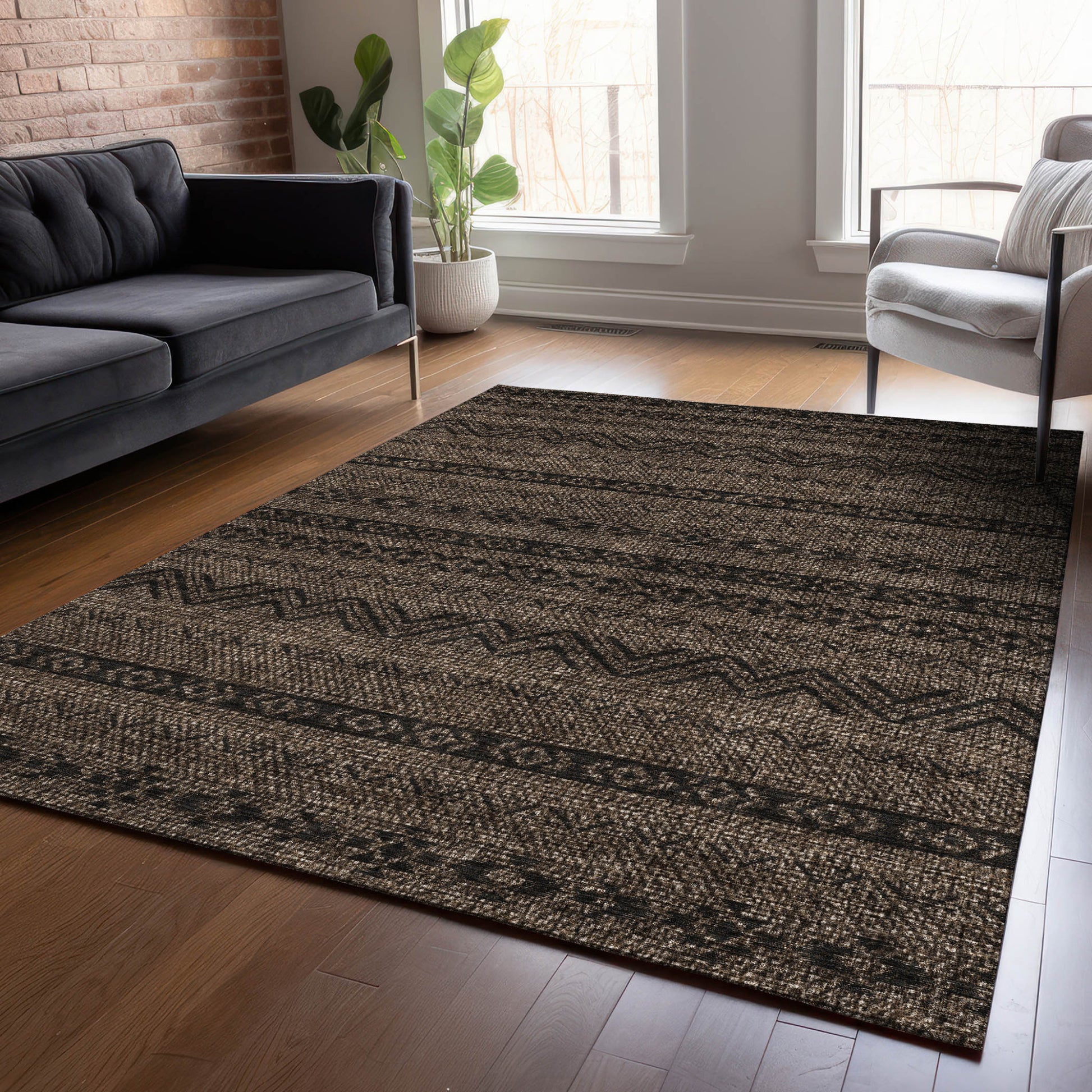 10' X 14' Chocolate And Brown Southwestern Washable Indoor Outdoor Area Rug-8